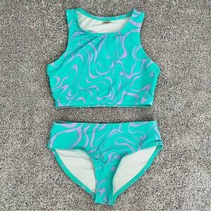 Aqua and Lilac Swirl Girls 2 Piece Swim Set